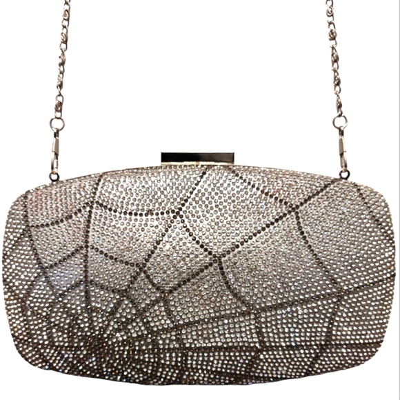 "Spider Web" Rhinestone & Silver Clutch/Crossbody - Picture 3 of 10
